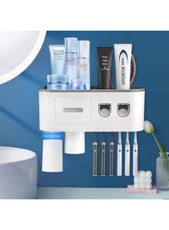 Buy Double Automatic Toothpaste Dispenser, DENSAIL Electric Toothbrush Holder Wall Mounted for Bathrooms with 2 Toothpaste Squeezer, 2 Magnetic Cups, Storage Drawer and 6 Toothbrush Organizer Slots in Saudi Arabia