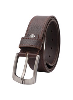 Buy Wave Men's Genuine Leather Brown Belt With Silver Frame Style Buckle in UAE