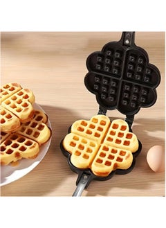 اشتري Double Sided Waffle Pan, Flower Heart Shape Cast Iron Pie Maker with Anti Scalding Handle, Campfire Cooking Equipment Camping Pie Iron Cooking Pan for Open Flames and Campfires في السعودية