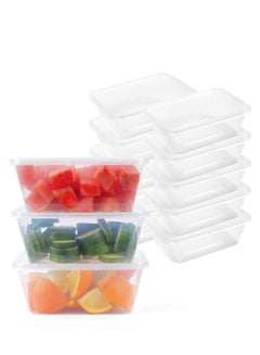 اشتري علبة طعام للاستعمال مرة واحدة 750 مل [10 قطع] مع اغطية للطعام - ميكروويف بلاستيك فريزر مستطيل في الامارات