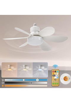 Buy Socket Fan Light, 20 inch Small Ceiling Fan with Light and Remote, 40W Screw in Ceiling Fan Light with E27 Base,Easy to Install, 3 Color Dimmable and 3 Speeds Fan Light for Bedroom Kitchen in Saudi Arabia