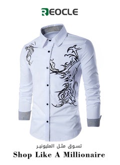 Buy Men's Shirts Print Button Down Dress Shirt Fashion Long Sleeve Casual Shirts Slim Fit Shirts Stretch Dress Shirt Wrinkle-Free Regular Fit Shirts in Saudi Arabia