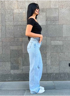 اشتري Dark Blue Double Waisted Straight Leg Jeans. في مصر