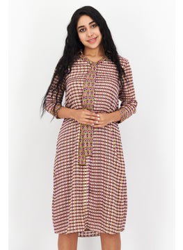 اشتري Women Allover Printed Midi Dress, Brown Combo في الامارات