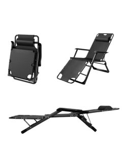 Buy Folding Chaise Lounge Chair Outdoor Patio Pool Beach Lawn Recliner Reclining Zero Gravity Lounge Chair, Beach Sunbath Chair, Black in Saudi Arabia