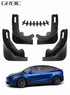 Buy 4PCS Mud Flaps Splash Guards Fender, Front Rear Mudguard Kit Auto Fender Mudflaps with Screws Full Protection Customized No Need to Drill Holes Fit for Tesla Model Y in UAE