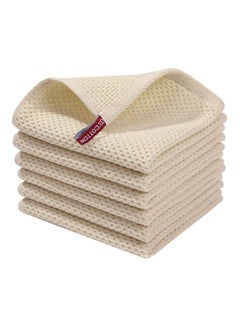 Buy Kitchen Dish Towels, 6-Piece Cotton Waffle Weave Kitchen Towels and Dish Cloths Set, Absorbent and Quick-Drying Kitchen Dish Towels, Home Kitchen Reusable Dish Cloths (34x34 cm, Beige) in Saudi Arabia