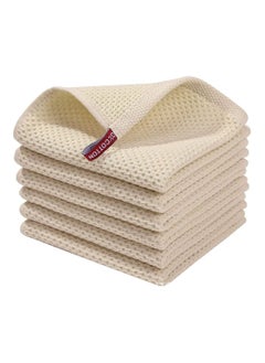 Buy Kitchen Dish Towels, 6-Piece Cotton Waffle Weave Kitchen Towels and Dish Cloths Set, Absorbent and Quick-Drying Kitchen Dish Towels, Home Kitchen Reusable Dish Cloths (34x34 cm, Beige) in Saudi Arabia