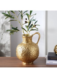 Buy Powell Metal Vase with one Handle 24x21x31cm- Gold in UAE