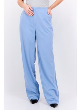 Buy Women Regular Fit Plain Straight Leg Pants, Blue in UAE