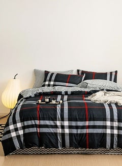 Buy King/Queen/Single duvet cover set in variance sizes, Navy checked bedding set. in UAE