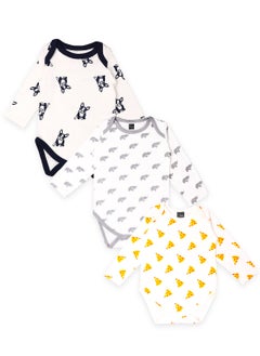 Buy Kidbea Organic cotton baby Pack of 3 onesies Unisex | Elephant, Dog and Pizza in UAE