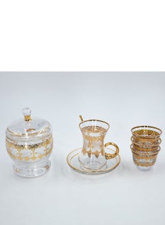 Buy Coffee and tea set 26 pieces of glass: 6 cups of coffee 6 cups of tea 6 tea saucers 6 teaspoons Sugar with a lid The cup capacity is 80 ml The capacity of the tea cup is 180 ml The plate measures 12 c in Saudi Arabia