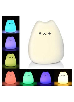 Buy LED Cat Night Light, Battery Powered Silicone Cute Cat Nursery Lights with Warm White and 7-Color Breathing Modes for Kids Baby Children (Mini Celebrity Cat) in UAE