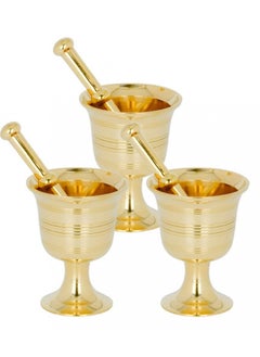 Buy Brass Mortar and Pestle with Carving Spice Herb Grinder Gold (15cm/13cm/12cm) in Saudi Arabia