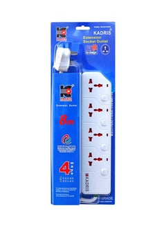 Buy Power Strips KD1604S Heavy Duty Extension Cord with 4 way Outlets with switches, Charging Socket with 8 meter Heat resistant  Extension Cord (White) in UAE