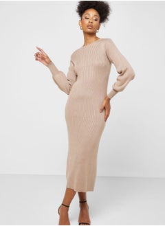 Buy Puff Sleeve Knitted Dress in UAE