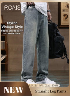 Buy High Quality Straight Leg Jeans for Men Casual Breathable Soft Loose Fit Wide Leg Denim Pants with Starry Sky Texture Mens Retro Trendy All Match Trousers for Daily Commute Wear in Saudi Arabia