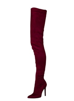 Buy Pointed Knee High Boots For Women Red in UAE