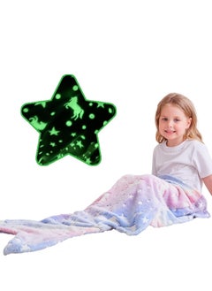 Buy Glow in the Dark Blanket Mermaid, Soft Flannel Fleece Blanket Glow in the Dark Throw Blanket for Kids Girls Boys Adults Flannel Gifts for Bedroom Cosy Warm Super Soft Plush in Saudi Arabia