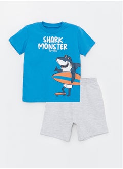 اشتري Crew Neck Printed Baby Boy T-Shirt and Shorts 2-Pack Set في مصر