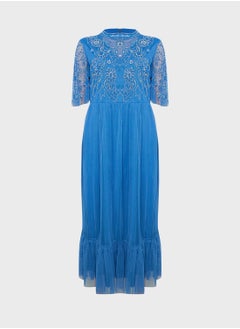 Buy Embellished Mesh Detail Tiered Dress in Saudi Arabia