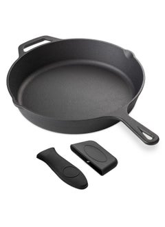 Buy Cast Iron Skillet 12 Inch Cast Iron Pan Seasoned Cookware For Frying Cooking Oven Stove Top Camping Includes Silicone Handle Covers in UAE