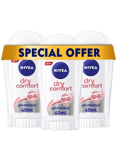 اشتري NIVEA Dry Comfort, Antiperspirant for Women, Quick Dry, Stick 3x40ml في الامارات