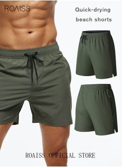 اشتري Men's Swimming Trunks Beachwear Quick Dry Beach Pants Gym Wear Fitness Workout Short Sports Running Boxer Swim Shorts Swimsuit Summer Green في السعودية