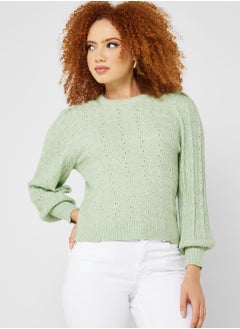 Buy Puff Sleeve Crew Neck Sweater in UAE