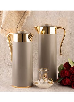 Buy Flora thermos set from Al-Saif for tea and coffee, dark grey/golden in Saudi Arabia