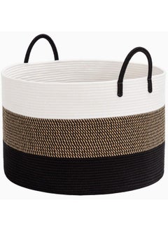 Buy Large Woven Rope Basket With Handles Blanket Basket Living Room Baby Toy Nursery Storage Basket Large Round Laundry Basket 21.7 X 13.8 Inches 83L in UAE