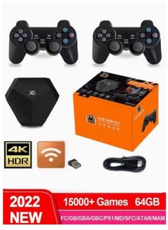 اشتري 4K HD Retro Video Game Console Built In 64GB 15000 Classic Games Wireless Controller AV/HD Output Mini Game Box في السعودية