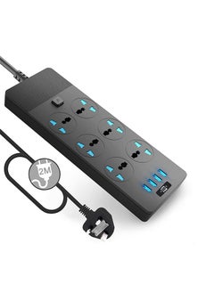 Buy Universal Power Outlet with UK Plug, Power Outlet with 6 AC Outlets and 4 USB Ports, 110-240V, 3000W, 2M Cord Length, Portable Black Extension Cord for Traveling Electrical Equipment in UAE