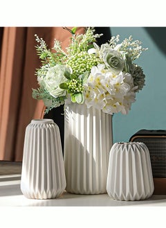 Buy White Ceramic Vase for Decor Modern Minimalist Decor Vase Set of 3 Neutral Small Ribbed Vases for Table Decor Shelf Vases for Decoration Bookshelf Decor Vase and Entryway Decor Vase in UAE