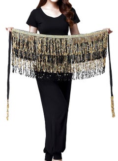 Buy Belly Dance Hip Scarf with Four Layers of Sequined Tassels National Stylish Shiny Professional Accessories for Show Perform Dance Belly Dance Zumba and Yoga Class for Women Black/Gold in Saudi Arabia