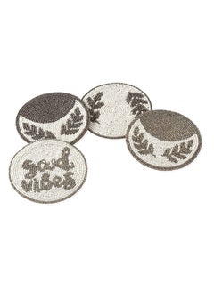 Buy Folkulture Beaded Coasters for Drinks, Pack of 4 Farmhouse Coasters, 4" Round Boho Coasters for Coffee Table Décor, Modern Bar Coasters or Rustic Coasters for Wooden Table - (Good Vibes) in UAE
