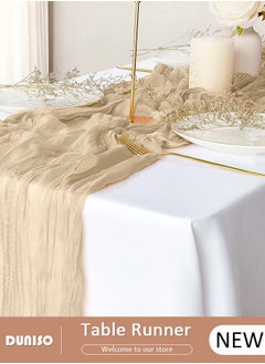 اشتري Cheesecloth Table Runner, Boho Gauze Table Runner, Rustic Transparent Table Decor, Wedding Table Runner Bridal Shower Decoration, Vintage Table Centerpieces for Baby Shower Arch Birthday Party Dinner Events في السعودية