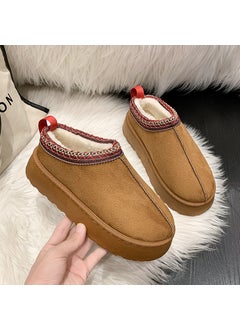 Buy Foreign trade snow boots for women 2023 Winter new fleece-lined warm thick-soled heel-free closed toe plush half slippers cotton-padded shoesMaroon Maroon in UAE