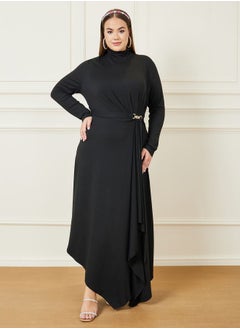 Buy Asymmetrical Long Sleeve Maxi Dress with Belt in Saudi Arabia