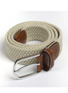 اشتري 105-110cm Elastic Braided belt Needle Buckle Elastic Belt Casual Canvas Beige في الامارات