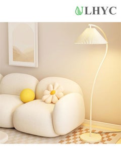 Buy Simple Floor Lamp, White Pleated Lampshade Floor Lamp, Polished Iron Standing Lamp, Remote Control Dimming Timing, Indoor Bedroom and Living Room Floor Lamp in Saudi Arabia