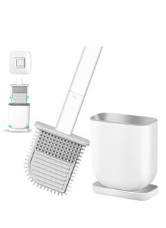 Buy Toilet Brush, Silicone Toilet Brushes with Holder, Toilet Cleaning Brush with Long Non-Slip Handle, Soft Flexible Bristles, Quick Drying Holder Set for Bathroom, Wall Mounted & Floor Type in UAE