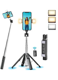Buy Portable Selfie Stick With Fill Light Handheld Phone Tripod Stand With Detachable Wireless Remote Selfie Stick Tripod for Iphone Android Moto Samsung and More in Saudi Arabia