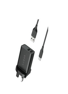 اشتري Lazor Vital Fast Charging Power Adapter Dual USB USB-A + Type-C cable Output AD29-T Black-1m في الامارات