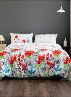 اشتري Comforter set of 4 pieces 220*240cm White Color with Flowers Print. في الامارات