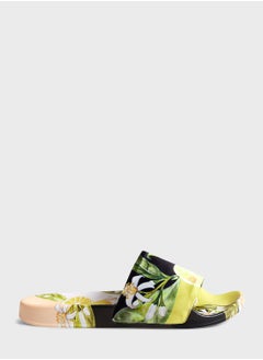 Buy Azzin Lemon Printed Satin Slides in UAE