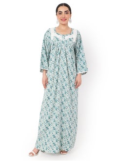 Buy FRONT BUTTONED LEAF PRINTED WITH UNIQUE THREAD EMBROIDERY ARABIC KAFTAN JALABIYA DRESS in Saudi Arabia