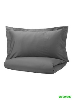 Buy Duvet cover and 2 pillowcases dark grey 240x220/50x80 cm in Saudi Arabia