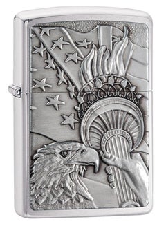 Buy Zippo 20895 200 Patriotic Eagle Emblem Brushed Chrome Windproof Lighter in UAE